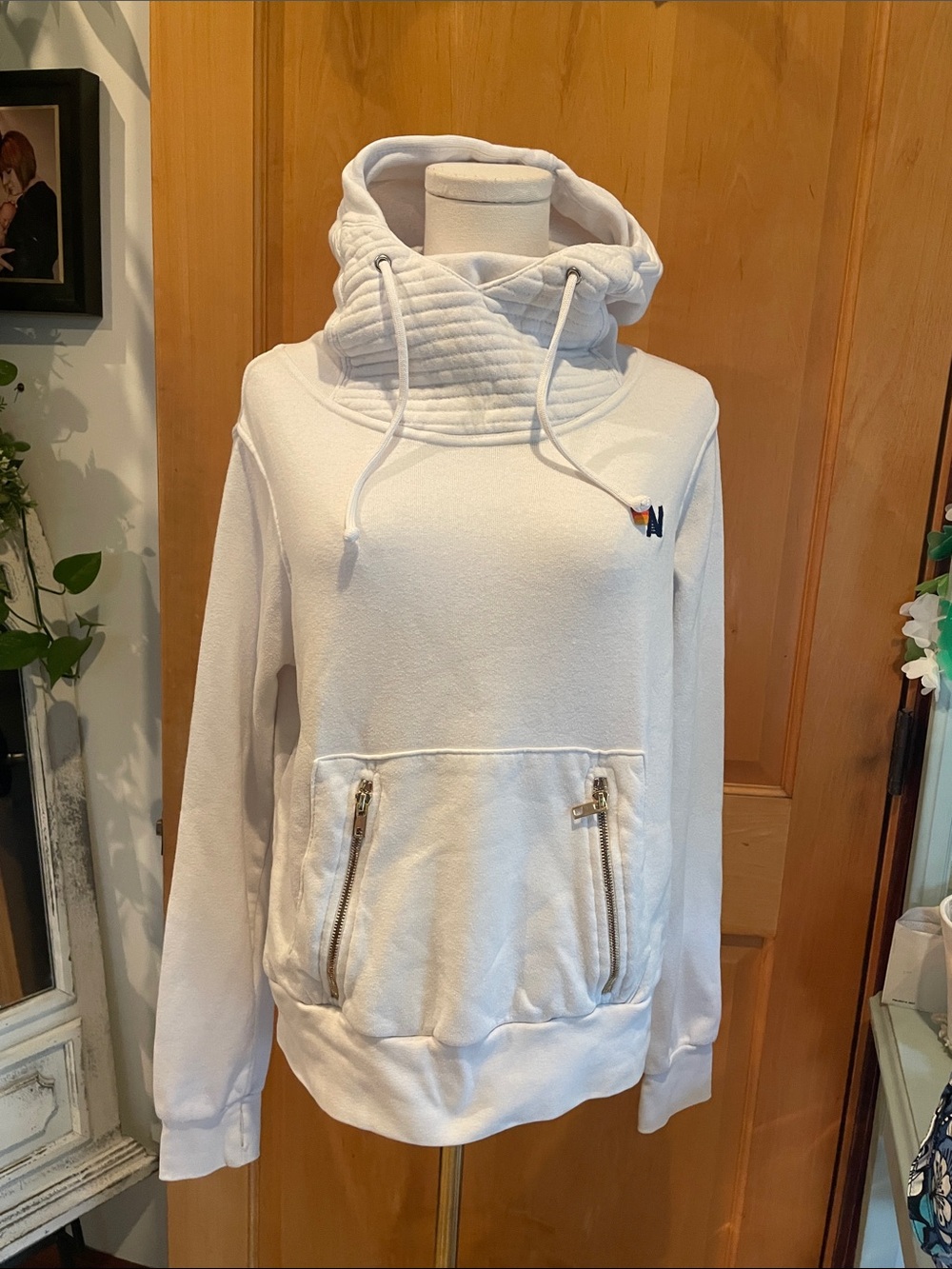 Aviator Nation White Ninja Hooded Pullover Sweater Small